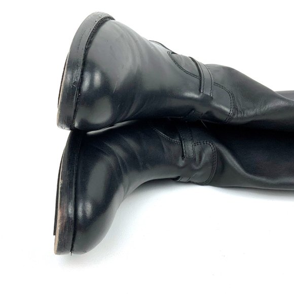 Frye  Lindsay Black Riding Pull On Boots Knee-High Metal Plate Sz 6 - Picture 15 of 16